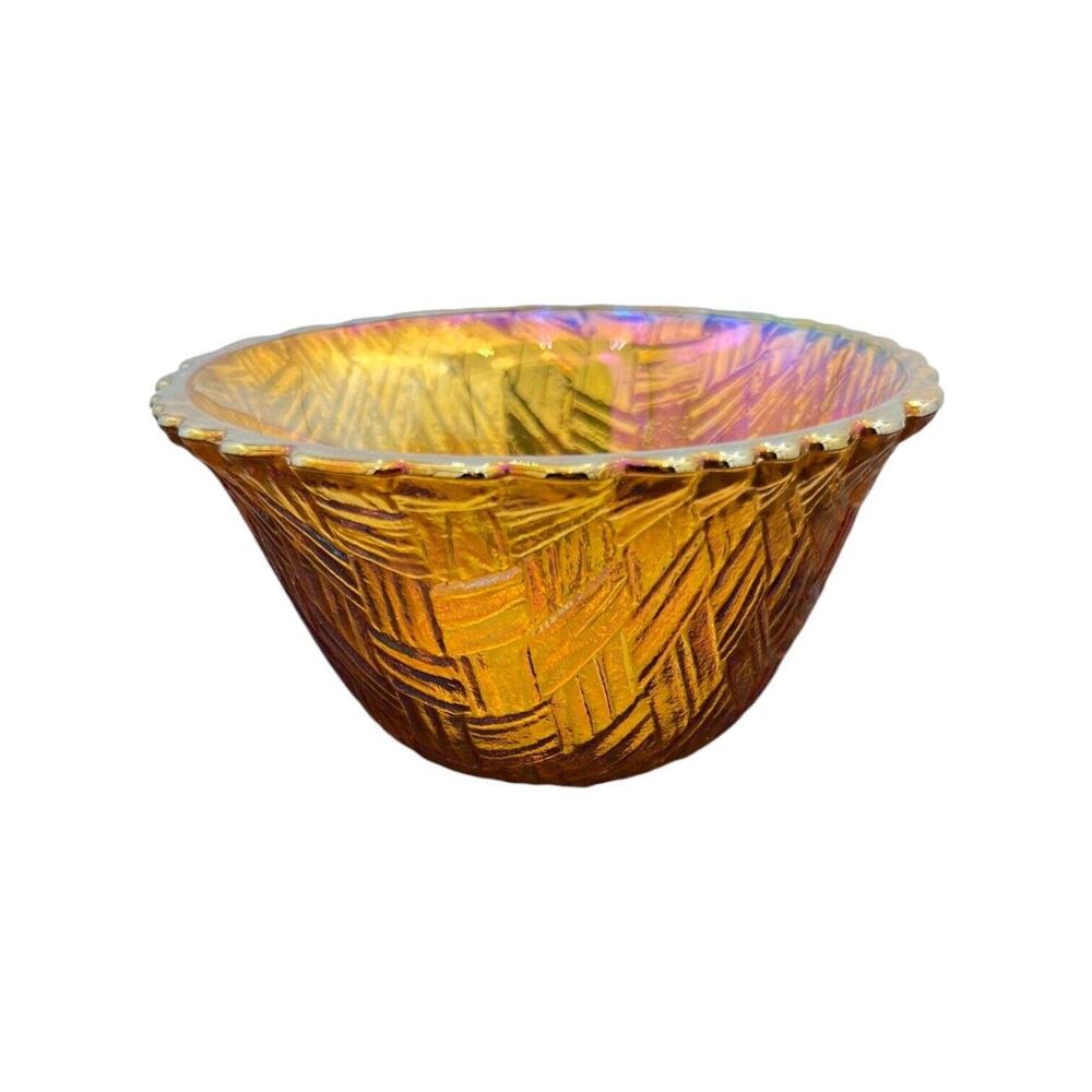 Marigold Carnival Glass Replacement Basketweave Chip & Dip - Dip Bowl Only EUC
